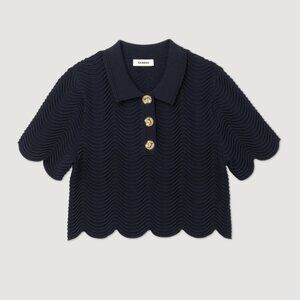 Sandro Campea Wavy Knit Cropped Polo Sweater NWT